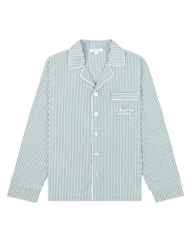 SPORTY & RICH Gestreiftes Faubourg Pyjama-Oberteil - Grau Grau
