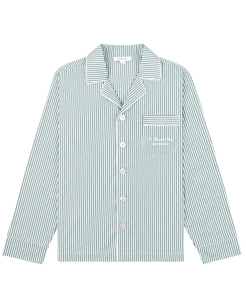 SPORTY & RICH Gestreiftes Faubourg Pyjama-Oberteil - Grau Grau