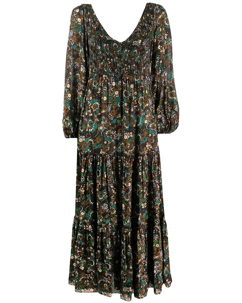 RIXO Gestuftes 'Lottie' Kleid mit Print - Schwarz Schwarz