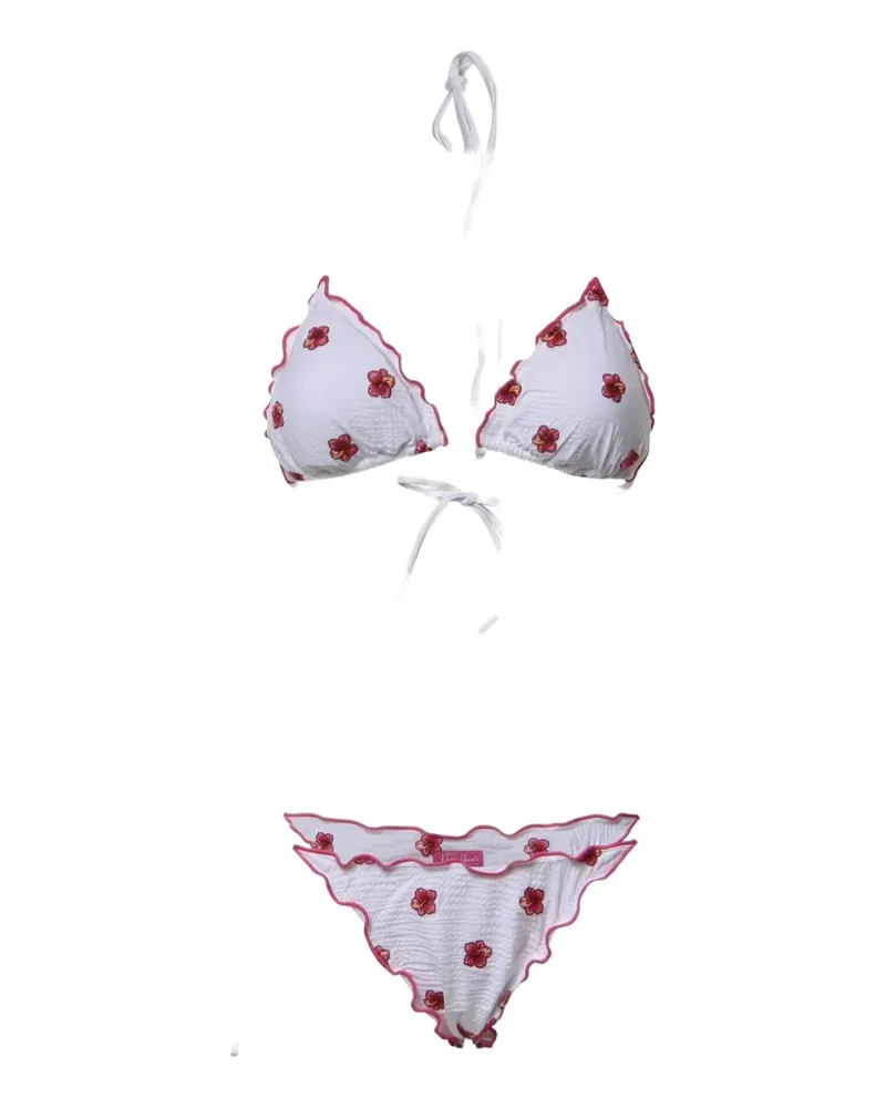 MC2 Saint Barth Seersucker-Bikini mit Hibiskus-Stickerei - Weiß Weiß