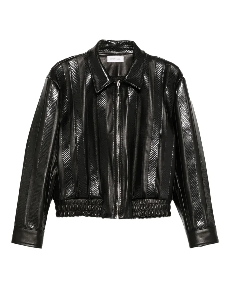 Ernest W. Baker Gestreifte Ernest Lederjacke - Schwarz Schwarz