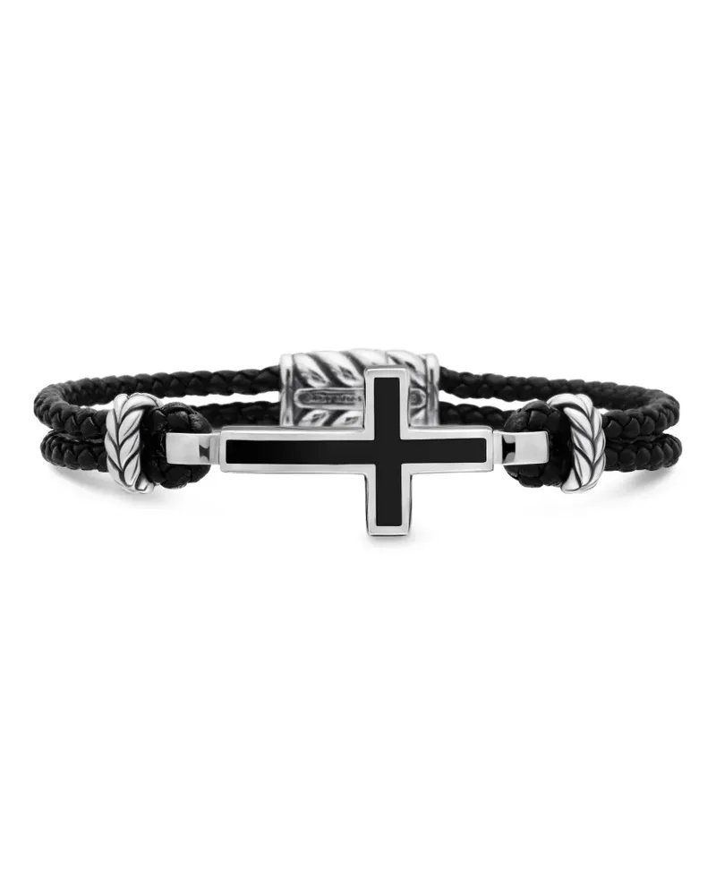 David Yurman Exotic Stone Cross Sterlingsilber-Lederarmband 3mm Silber