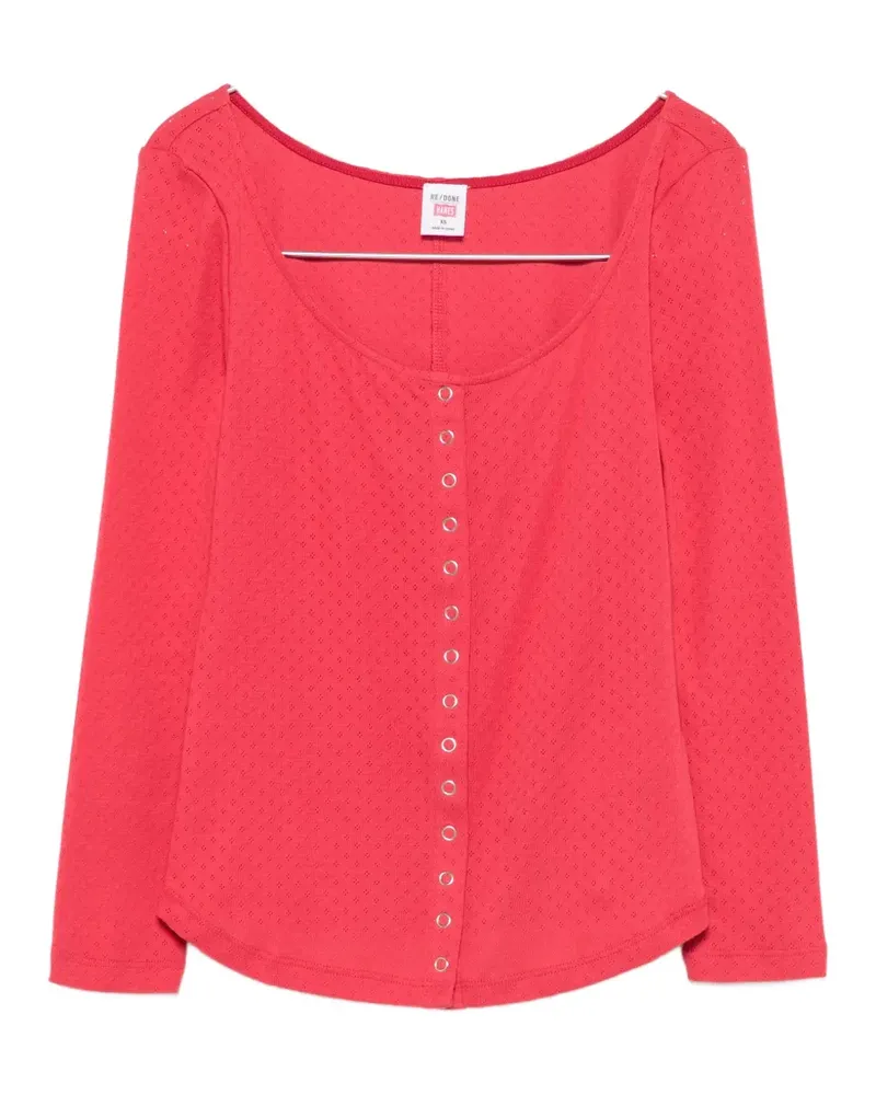 RE/DONE x Hanes pointelle-knit snap-button top - Rot Rot