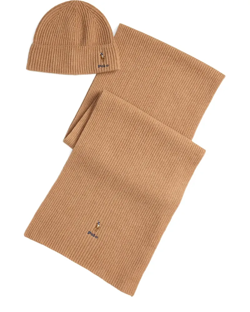 Ralph Lauren Set aus gerippter Beanie und Schal - Braun Braun