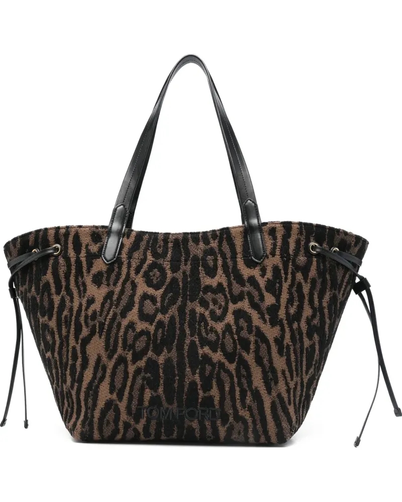 Tom Ford Große Tote Bag aus Leoparden-Jacquard - Braun Braun