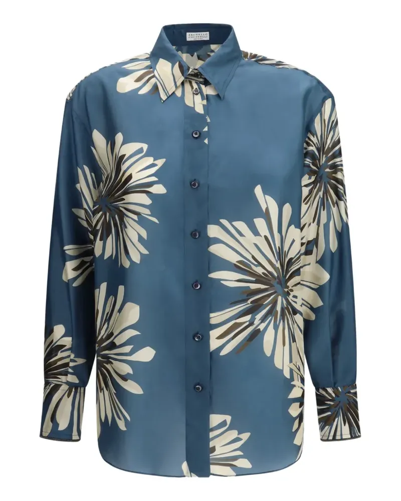 Brunello Cucinelli floral-print shirt - Blau Blau