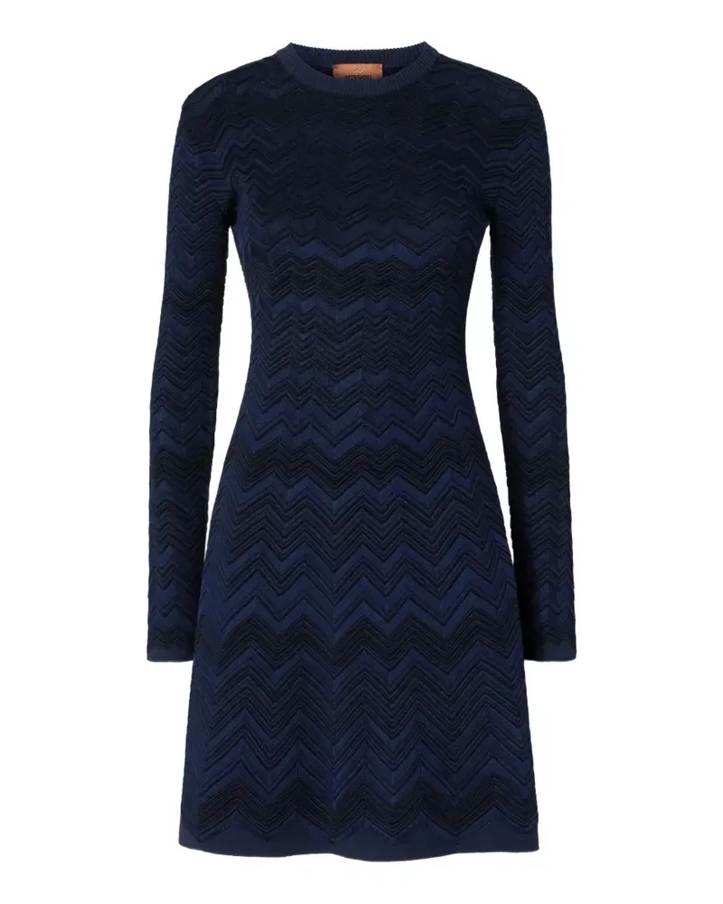 Missoni zig zag viscose and wool crewneck dress - Blau Blau