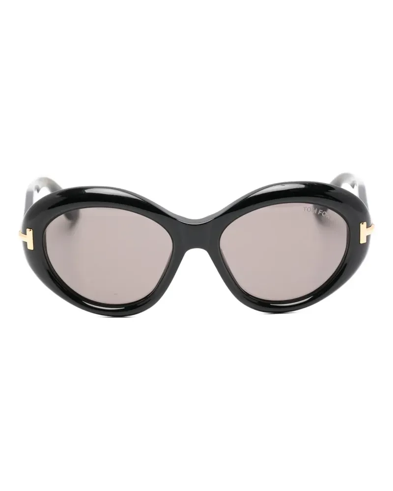 Tom Ford Sonnenbrille mit ovalem Gestell - Schwarz Schwarz