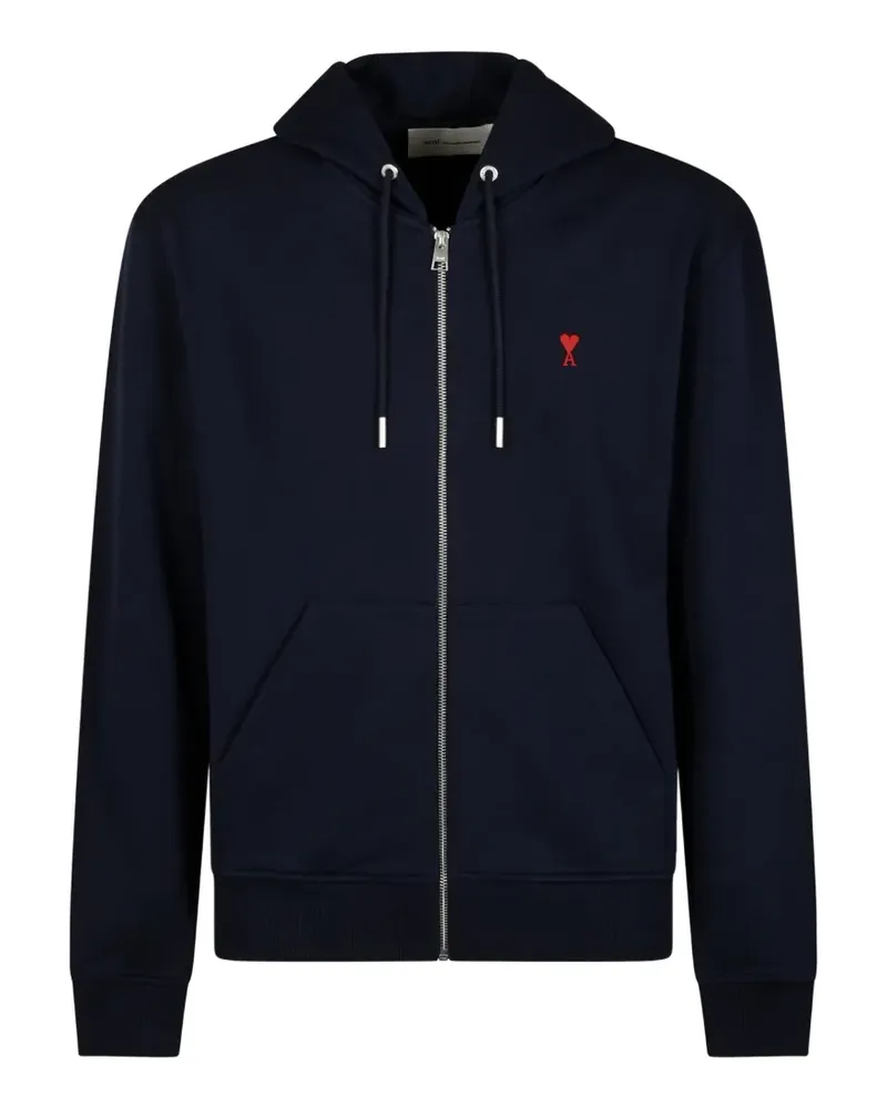 AMI Paris blue zipped cotton hoodie with Ami de Coeur - Blau Blau