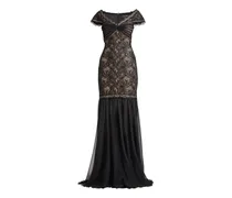 Gestreiftes Spitzenkleid - Schwarz