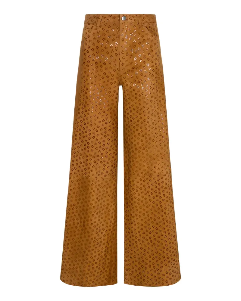SPRWMN Wildlederhose mit Blumenprint - Braun Braun