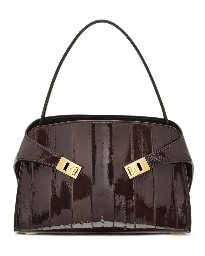 Ferragamo Mittelgroße Hug Schultertasche mit Gancini-Schnallen - Braun Braun