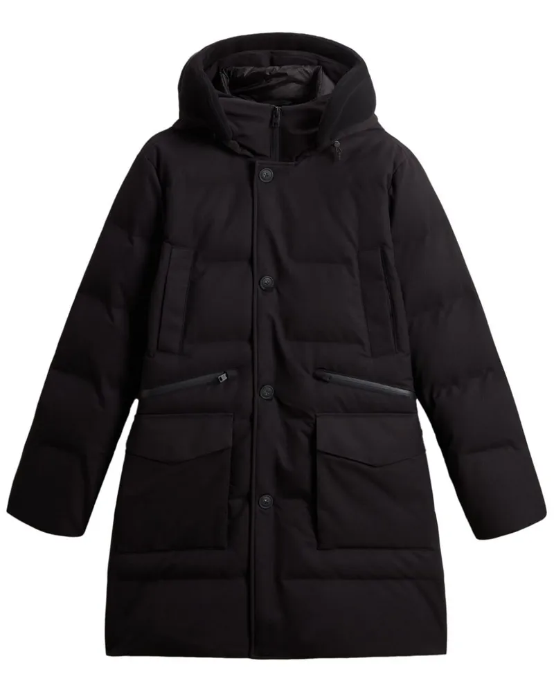 Woolrich Gefütterter Kapuzenmantel mit Knopfverschluss - Schwarz Schwarz