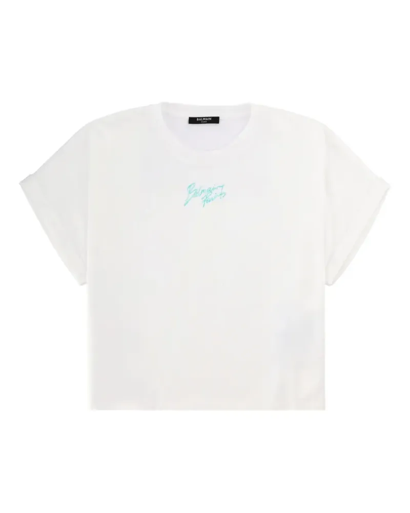 Balmain T-Shirt mit aufgerollten Ärmeln - Weiß Weiß