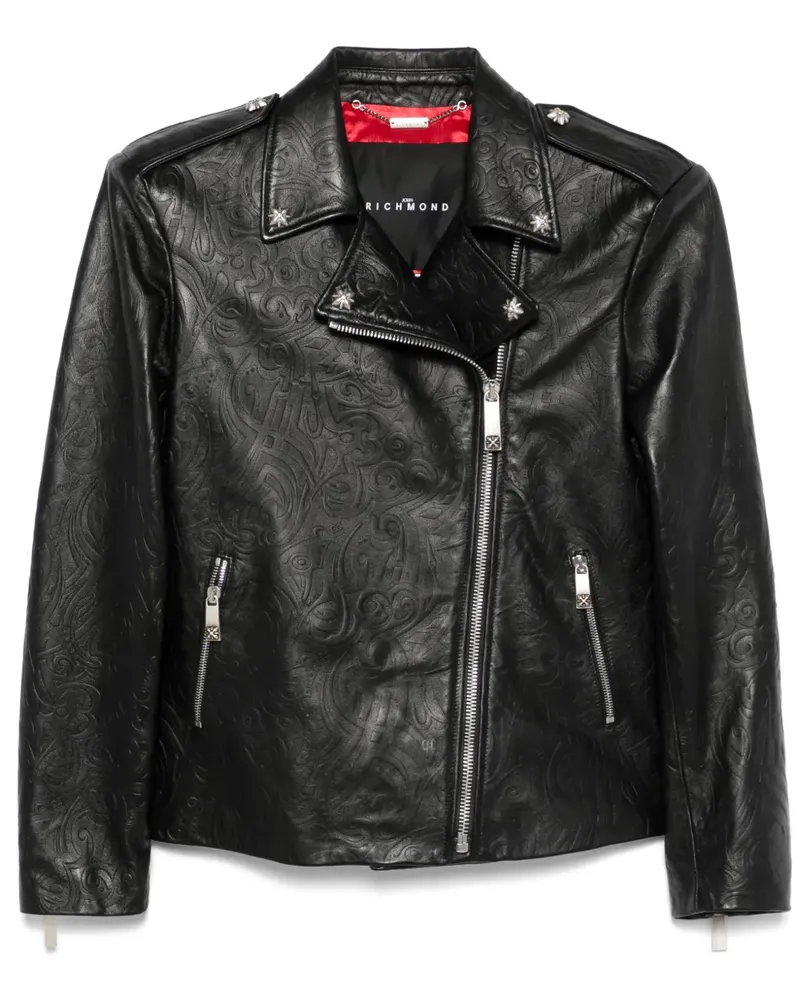 John Richmond Bikerjacke mit Prägung - Schwarz Schwarz