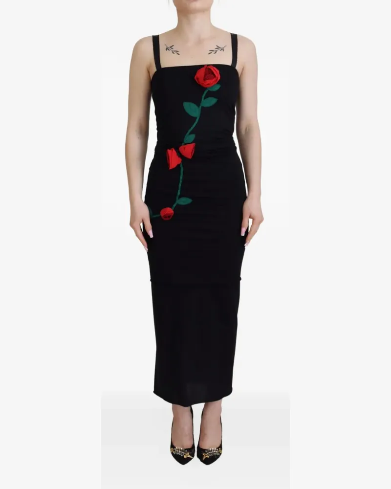 Dolce & Gabbana rose-appliqué maxi dress - Schwarz Schwarz
