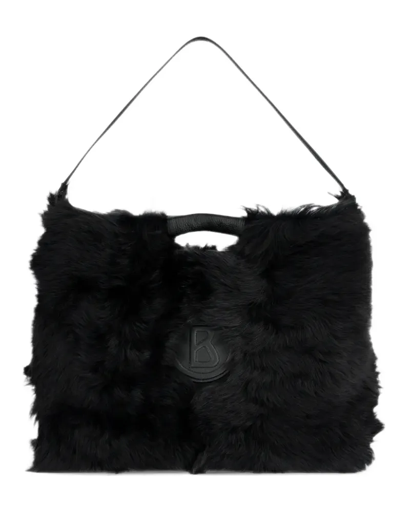 Bogner shearling logo-patch shoulder bag - Schwarz Schwarz