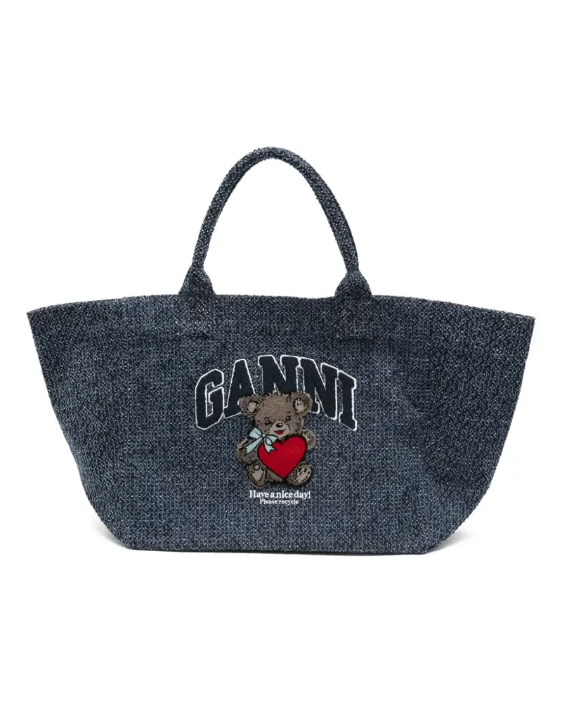 Ganni Tote Bag mit Teddy-Applikation - Blau Blau