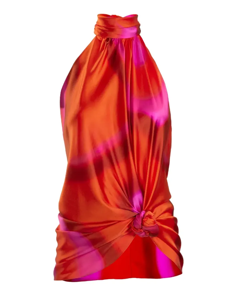 Silvia Tcherassi Dita abstract-print halterneck blouse - Orange Orange