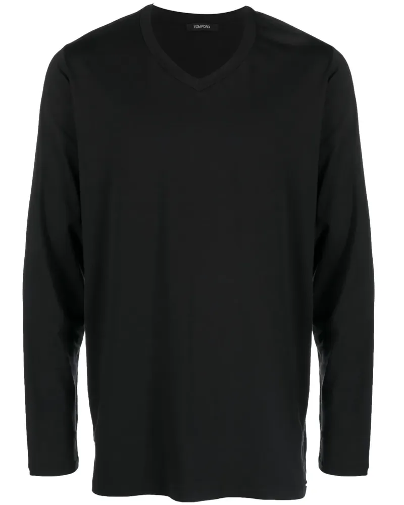 Tom Ford Langarmshirt mit V-Ausschnitt - Schwarz Schwarz