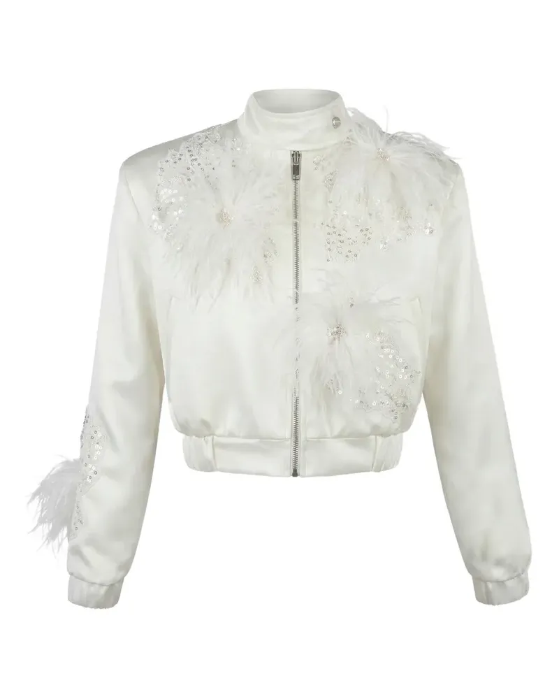 ALMAZ Highway feather-embellished sequined bomber jacket - Weiß Weiß