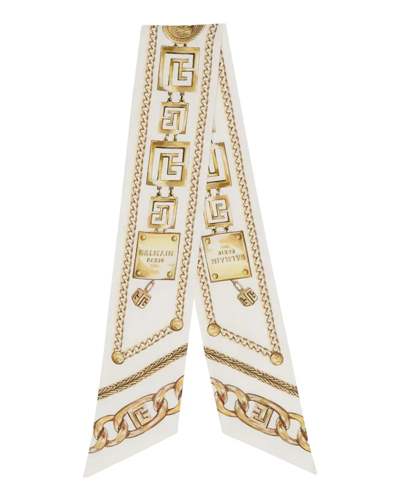 Balmain Seiden-Bandana mit Ketten-Print - Weiß Weiß