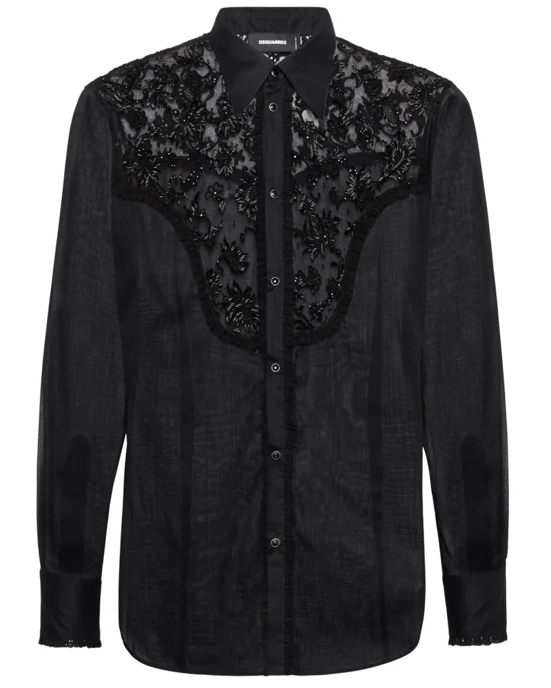 Dsquared2 Hemd mit Spitzeneinsatz - Schwarz Schwarz