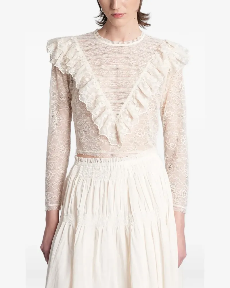 Antik Batik Flowi ruffled lace-trimmed top - Weiß Weiß
