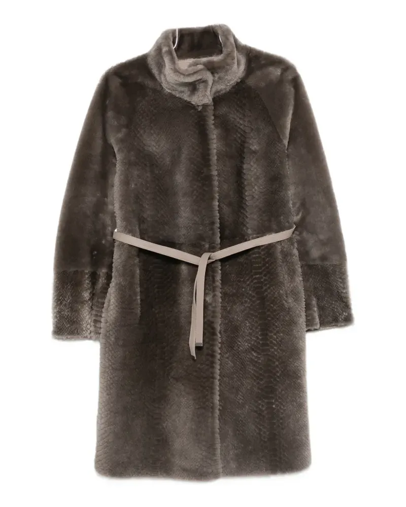 SUPREMA x Eraldo belted snake-effect coat - Grau Grau