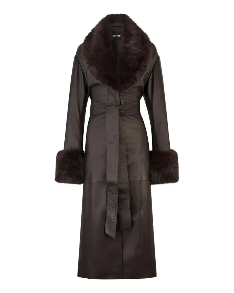 ROTATE Birger Christensen Ledermantel mit Faux-Fur-Kragen - Braun Braun