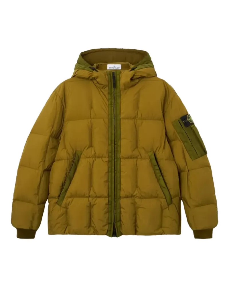 Stone Island 4100034 stückgefärbte NY Daunenjacke mit Knitteroptik - Grün Grün