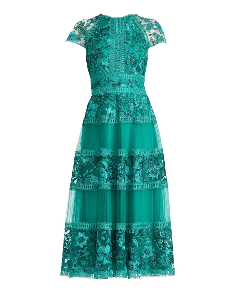 Tadashi Shoji floral-embroidered tiered midi dress - Grün Grün