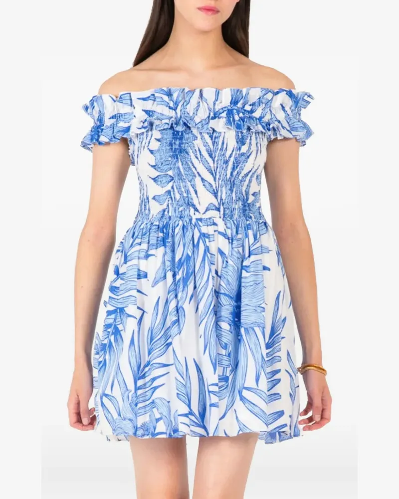 Poupette St Barth Minikleid mit Blumenprint - Weiß Weiß