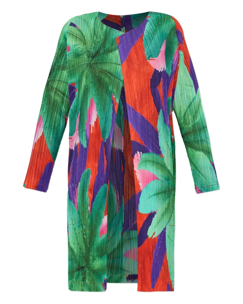 Issey Miyake pleated floral-print coat - Grün Grün