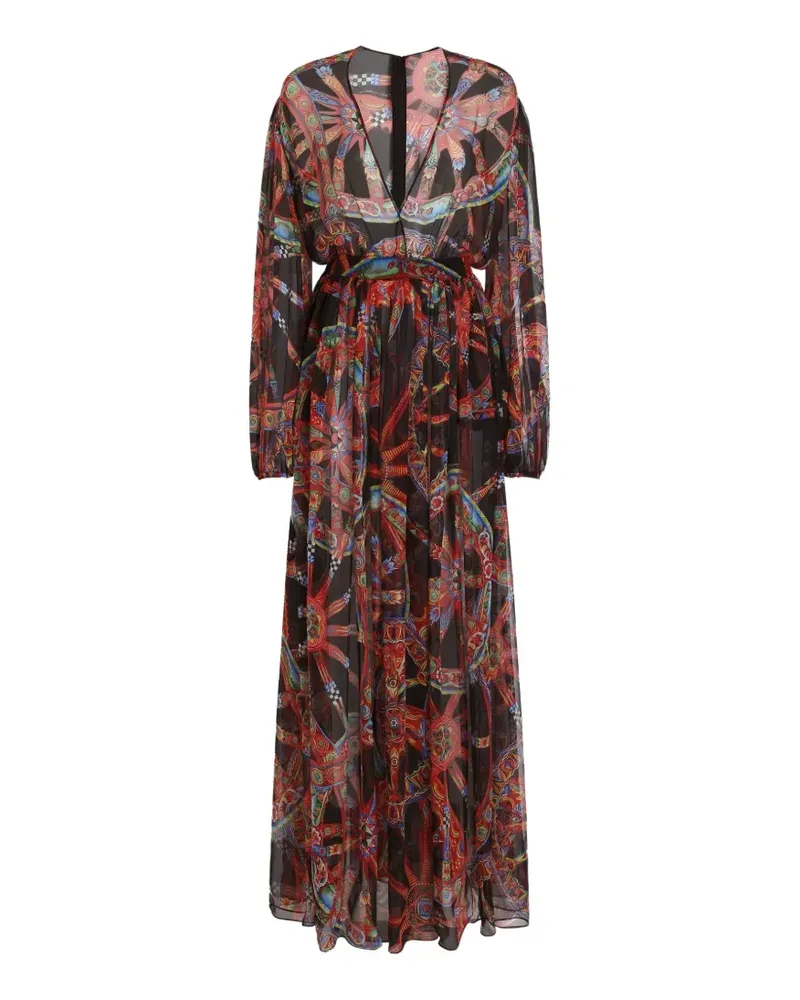 Dolce & Gabbana Langes Chiffon-Kleid mit Carretto-Print - Schwarz Schwarz