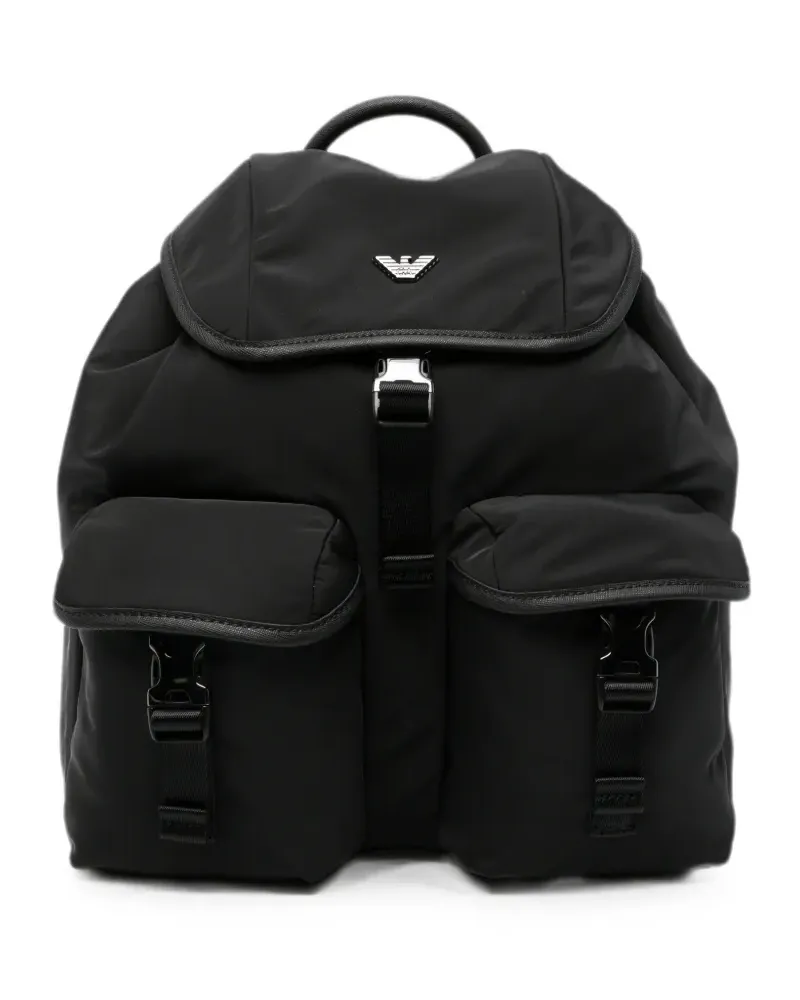 Emporio Armani Rucksack mit Logo-Schild - Schwarz Schwarz
