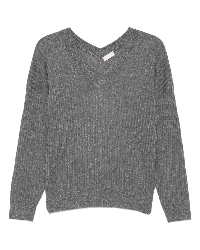 Liu Jo Gerippter Pullover im Metallic-Look - GRIGIO Grigio