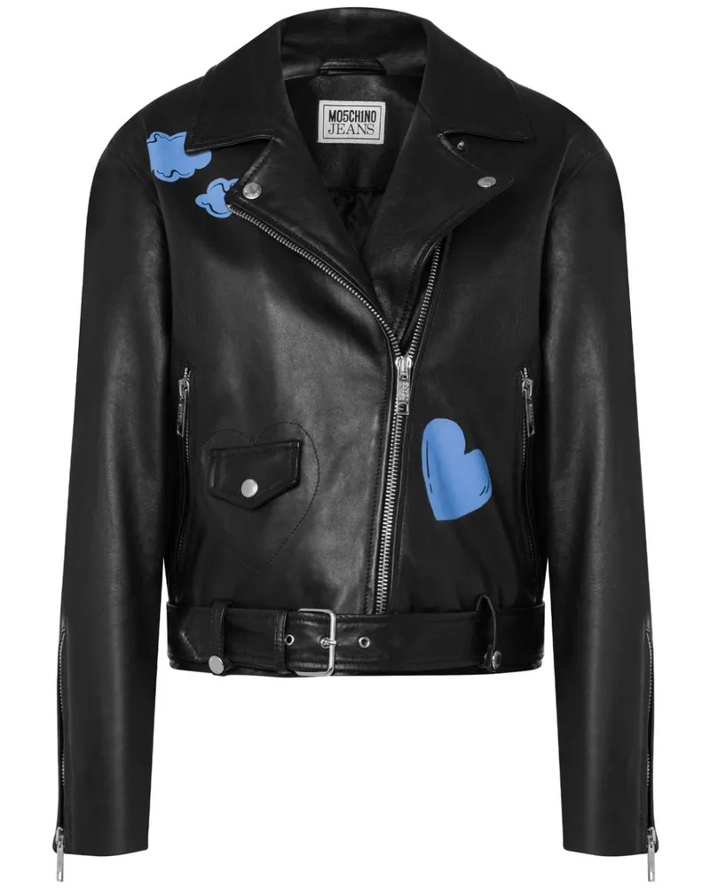 Moschino Bikerjacke mit grafischem Print Schwarz