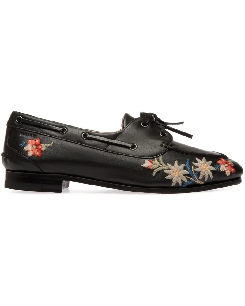 Bally Mokassins mit Blumenstickerei - Schwarz Schwarz