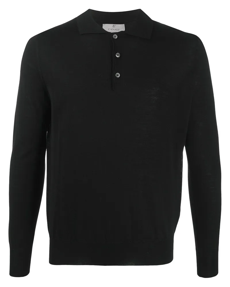 Canali Poloshirt aus Merinowolle - Schwarz Schwarz
