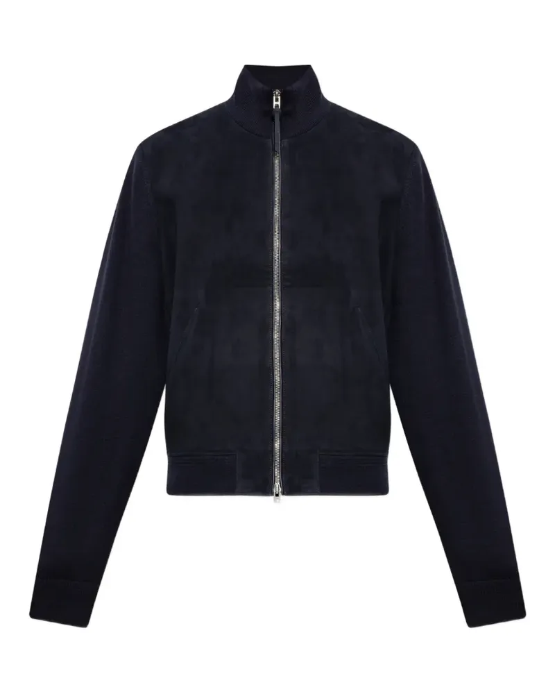 Tom Ford suede front merino full zip CARDIGAN - Blau Blau