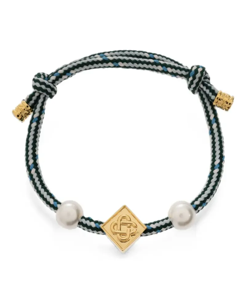 Casablanca Paris pearl-embellished logo-plaque bracelet - Gold Gold