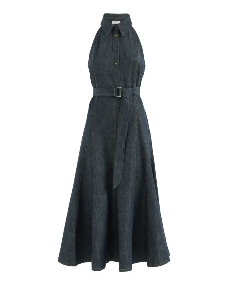 Brunello Cucinelli Twill-Kleid mit Denim-Effekt und Monili - Blau Blau