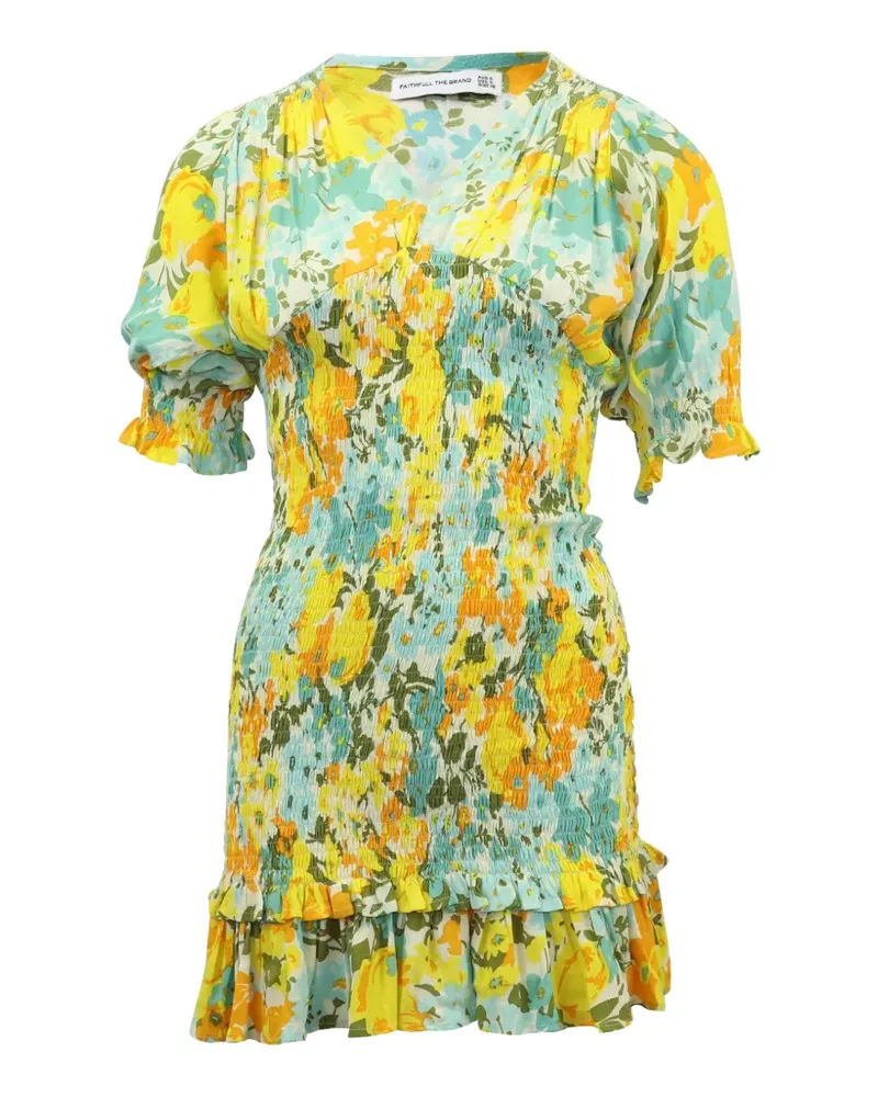 Faithfull The Brand floral-print V-neck mini dress - Gelb Gelb