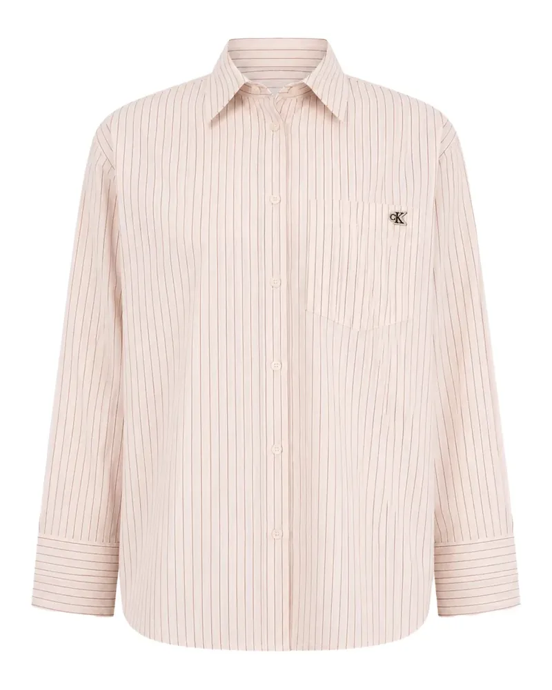Calvin Klein striped logo-plaque shirt - Nude Nude