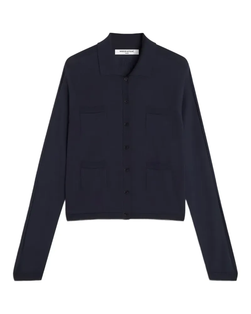 Kitsuné logo-embroidered pocket-detail cardigan - Blau Blau