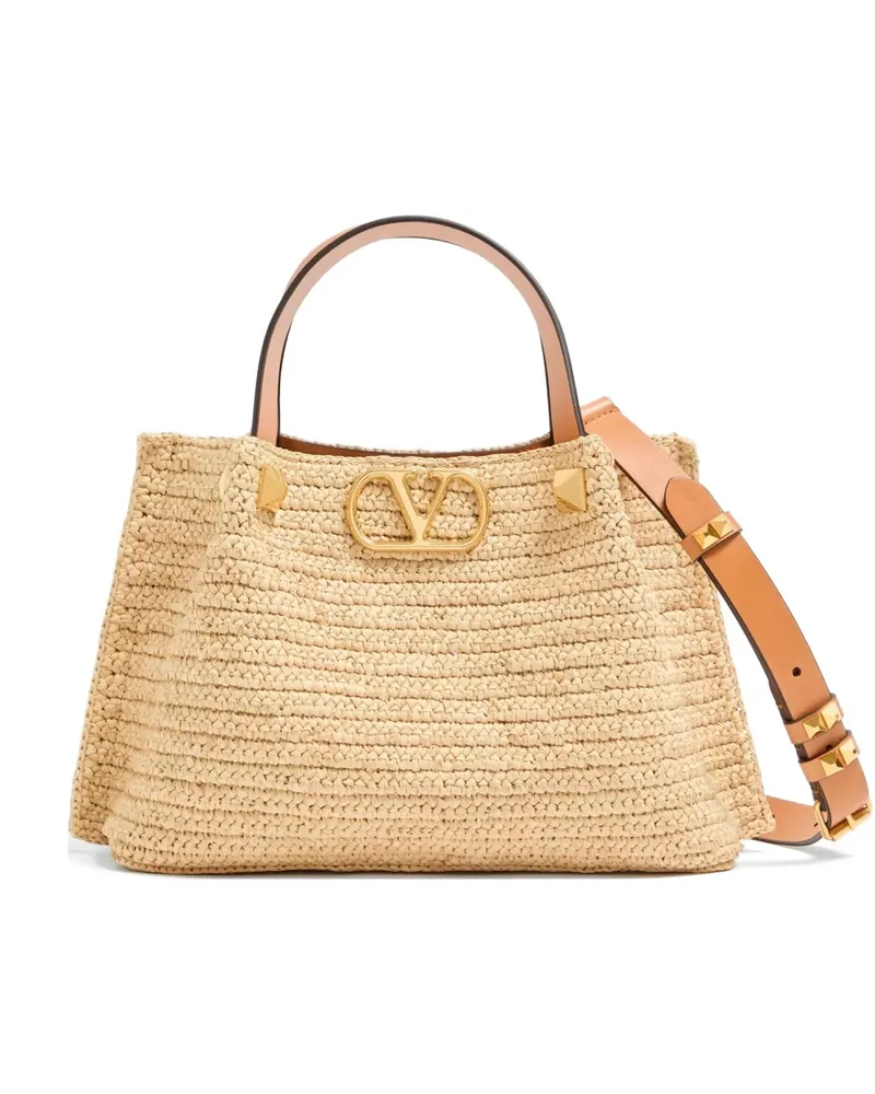 Valentino Garavani small raffia shopping bag - Nude Nude