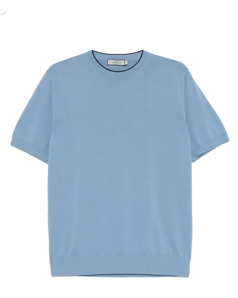 Canali Fein gestricktes T-Shirt - Blau Blau