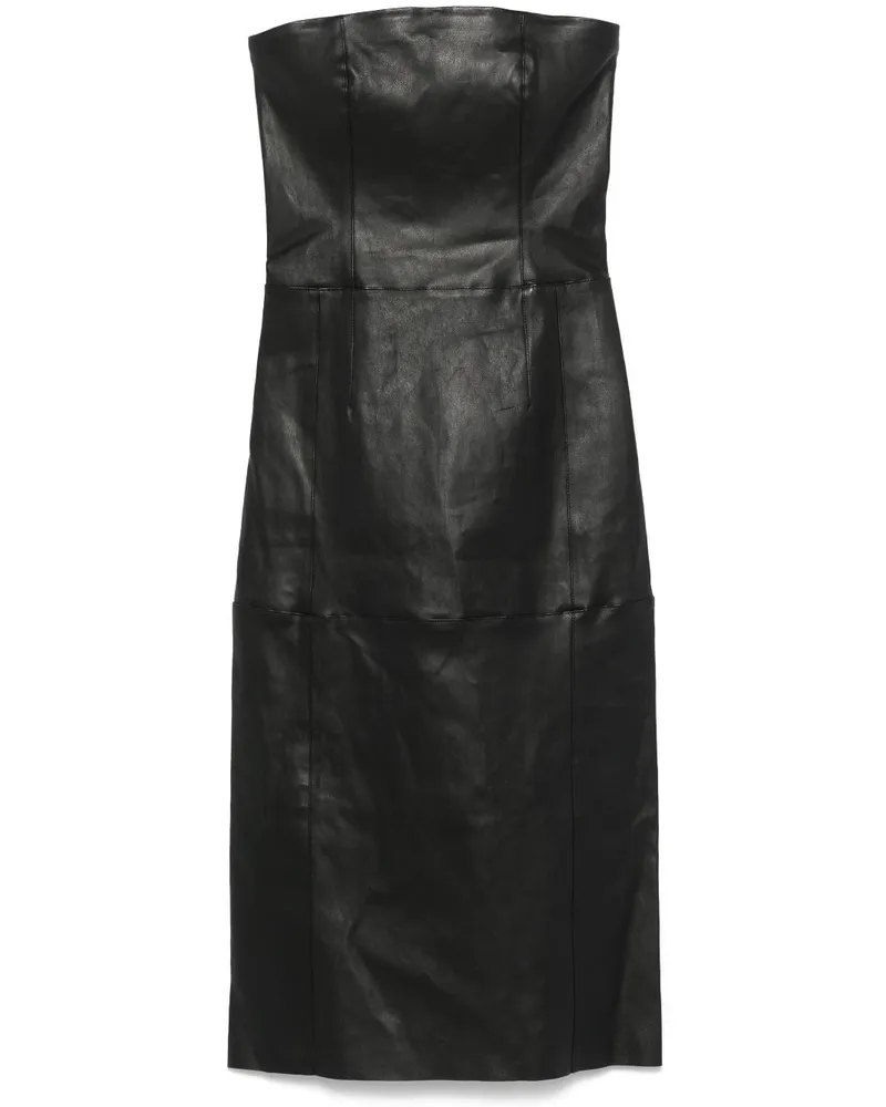 Maje Bustier-Midikleid aus Leder - Schwarz Schwarz