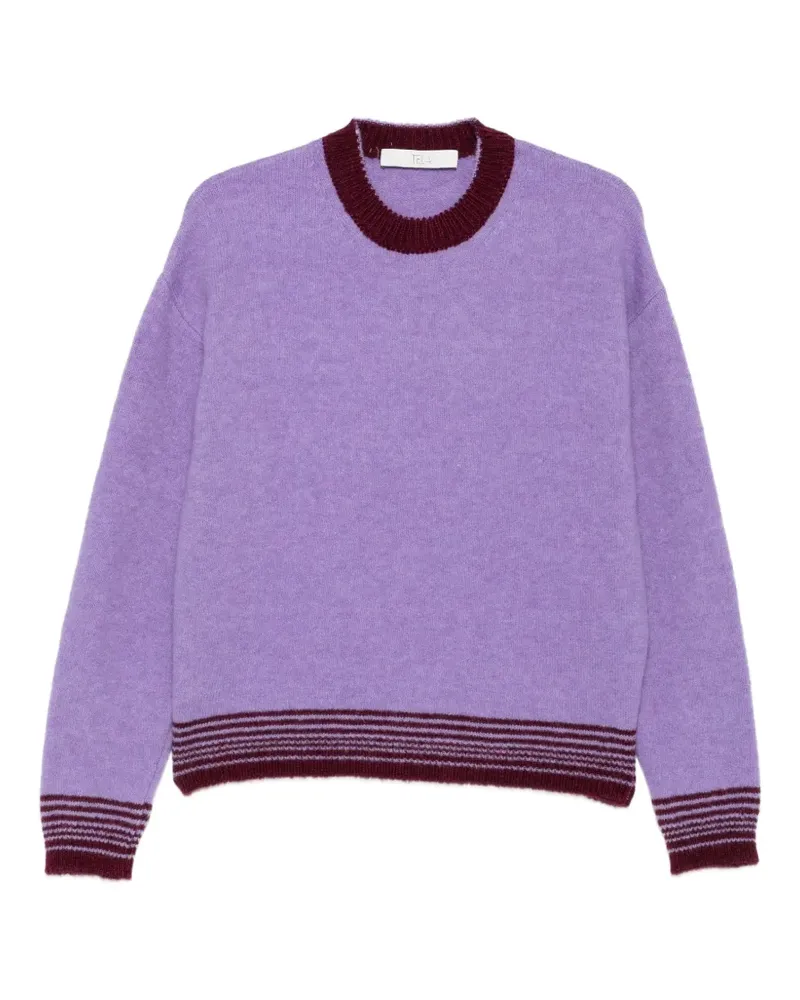 TELA Rundhalspullover mit Streifenbesatz - Violett Violett